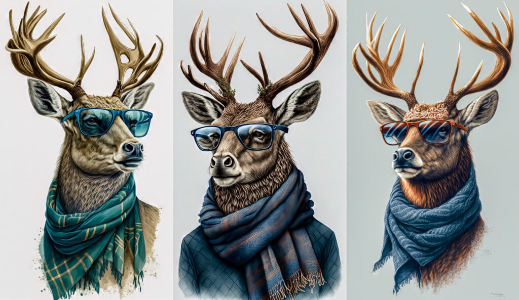 Deer wearing a scarf sunglass, vector illustration, generative AI